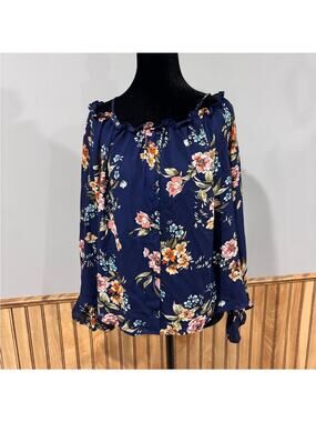 Navy Floral Off-Shoulder Blouse Plus Size 2X